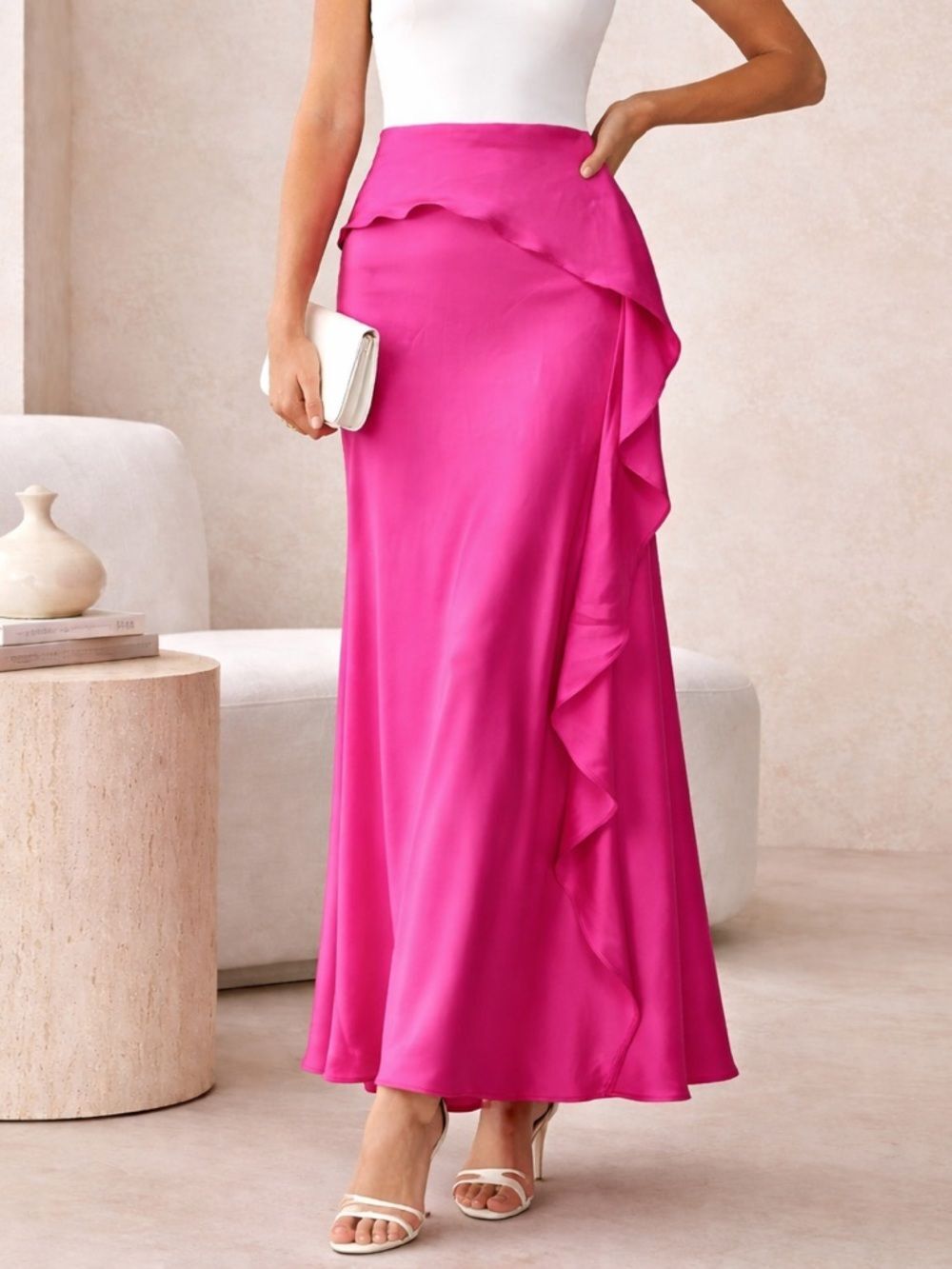NWT Express Hot Pink Asymmetrical ruffle Skirt